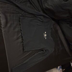 Hollister Black Long Sleeve Tee with Floral Embroidery